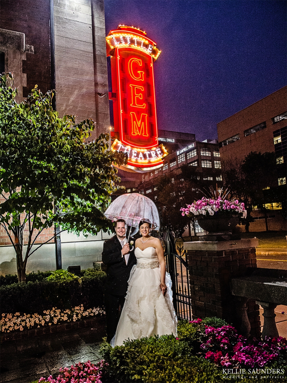 Gem theatre wedding portrait, Kellie Saunders Photography, Gem theatre night time portrait